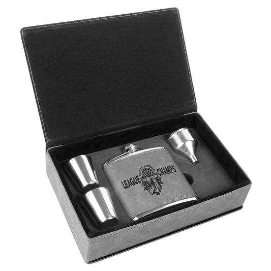 6 oz Flask Set with Shot Glasses - Leather